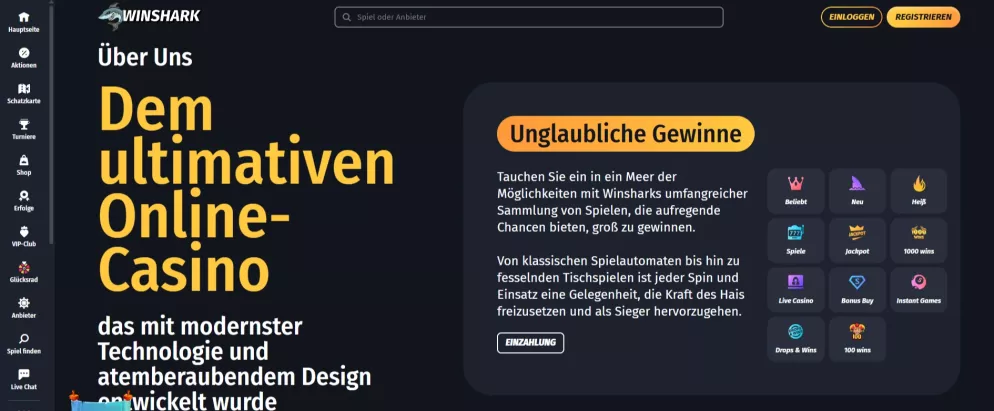 Winshark Casino – 240% Willkommensbonus bis 2500 € + 300 Freispiele